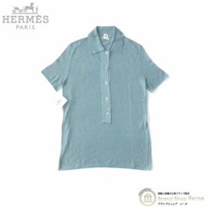 極美△正規品 HERMES エルメス 19SS Bouclerie moderne モダンなバックル カシミヤ100% 半袖 ニット トップス アイボリー×ブラウン系 4252cm肩幅