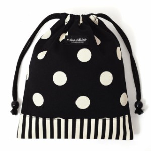 decor PolkaDot 巾着 給食袋 polka dot large (twill・black)×narrow stripe (twill・black) 子供用 巾着袋 中 小学校 お 袋 袋 給食 袋