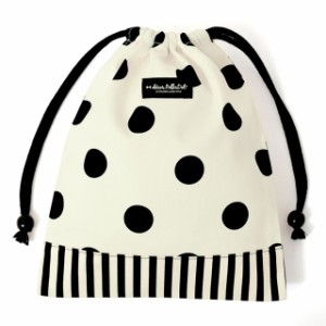 decor PolkaDot 巾着 給食袋 polka dot large (twill・white)×narrow stripe (twill・black) 子供用 巾着袋 中 小学校 お 袋 袋 給食 袋