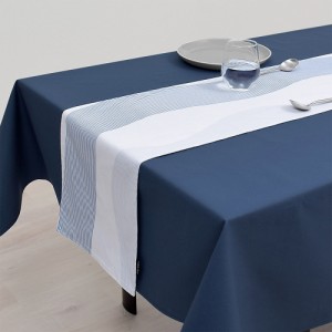 テーブルランナー・テーブルセンター (30cm×100cm) リバーシブルタイプ 綿100% ウォーターフロー ブルー マリン 北欧 洗濯 織物 食卓 ギ