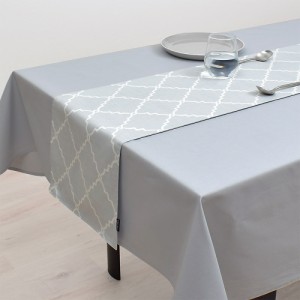 テーブルランナー・テーブルセンター (30cm×180cm) リバーシブルタイプ 綿100% モロッコパターン グレー シンプル シック 洗濯 織物 食