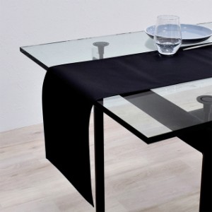 テーブルランナー・テーブルセンター (30cm×130cm) リバーシブルタイプ 綿100% 無地オックス・ブラック シンプル 洗濯 織物 食卓 ギフト