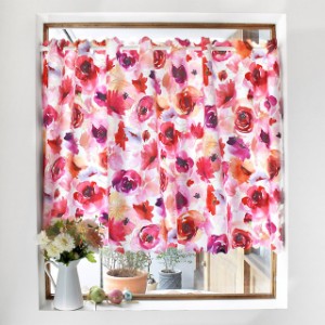 カフェカーテン (70cm×100cm) ラミネートタイプ ブロッサム フローラル 花柄 フラワー 薔薇柄 ビニール おしゃれ 小窓 カーテン 小窓用 