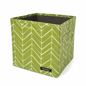 ファブリックボックス Sサイズ (26cm×26cm) フェザーライン グリーン 緑 ナチュラル 収納ボックス おしゃれ オシャレ カラーボックス タ
