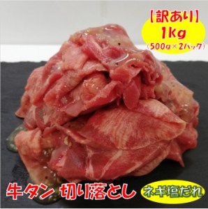 【訳あり】牛タン 切り落とし ネギ塩だれ 1kg (500g×2パック)   送料無料 【冷凍便発送】 北海道・沖縄宛は送料770円の加算が必要です