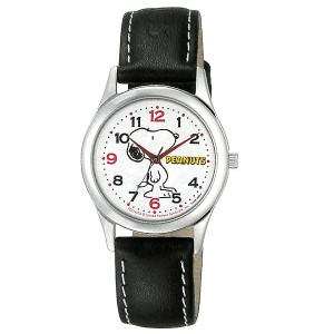 スヌーピー グッズ 腕時計 ウォッチ AA95-9854 ブラック 革 ベルト バント ピーナッツ キャラクター かわいい 時計 レディース キッズ 時