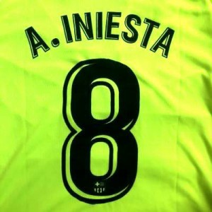 大人用 A134 20 バルセロナ A.INIESTA*8 イニエスタ 黄斜め線 ゲームシャツ パンツ付 /サッカー/チームオーダー/ユニフォーム /上下セッ