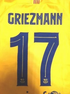 子供用 K134 20 バルセロナ GRIEZMANN*17 グリーズマン 黄斜め線 ゲームシャツ パンツ付 /サッカー/キッズ/ジュニア/ユニフォーム /上下