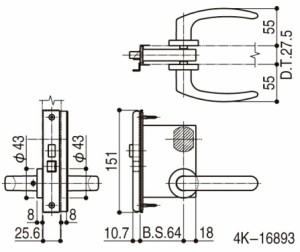 レバーハンドル錠セット / 1個入り HH-4K-16893 / HH-4K-16894 交換用 部品 YKK AP