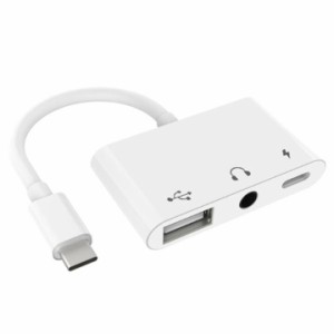 送料無料 USB C to audio 3.5mm 音声出力 USB2.0 OTG /Type-C PD 20V 3A 充電対応 3極イヤホン変換アダプタ 15cm ホワイト type-C to オ