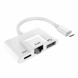 送料無料 USB-C to USB2.0/LAN/C-F 3in1  変換アダプタ USB3.1 タイプC-USB2.0 OTG LAN 10/100Mbps C-PD 20V 有線LAN オスーメス  15cm f