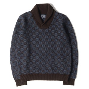 WoolRich ウールリッチ ニット ノルディック柄 ショールカラー ニット ブラウン×ブルー M(USA) 【メンズ】【中古】【K2825