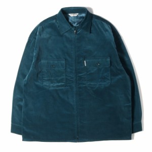 COOTIE クーティー シャツ オーバーサイズ ベロア ジップ ワークシャツ Velour Zip Up Work Shirt 21AW ターコイズ L トップス カジュア