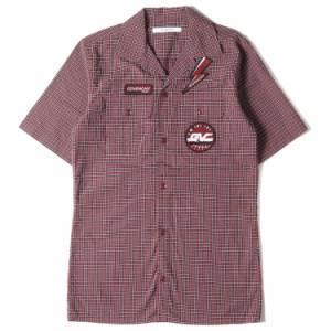 GIVENCHY ジバンシィ シャツ サイズ:38 ワッペン付き オープンカラー チェック 半袖 シャツ レッド ブラック 赤黒 トップス カジュアルシ