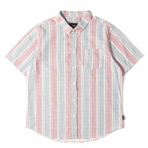 HUF ハフ シャツ サイズ:L ロゴ 総柄 ボタンダウン 半袖 シャツ ホワイト 白 トップス カジュアルシャツ 【メンズ】【中古】【K3794】