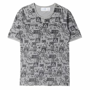 COMME des GARCONS コムデギャルソン Tシャツ サイズ:M 標識グラフィックプリント クルーネック Tシャツ SHIRT 総柄 グレー トップス カ