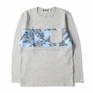 A BATHING APE ア ベイシング エイプ Tシャツ サイズ:S 猿迷彩 ポケット クルーネック ロングスリーブ Tシャツ グレー トップス カットソ