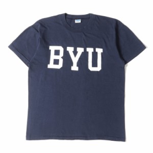 Champion チャンピオン Tシャツ サイズ:L 70s BYU バータグ フロッキープリント カレッジ クルーネック 半袖 Tシャツ ブリガムヤング大学