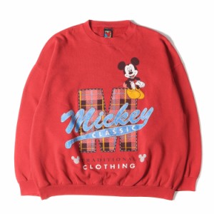 Disney ディズニー スウェット サイズ:2XL 90s ミッキーマウス クルーネック スウェットシャツ USA製 レッド 赤 トップス トレーナー デ