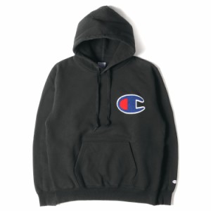 Champion チャンピオン パーカー サイズ:L ビッグワッペン スウェット パーカー ブラック 黒 トップス フーディー フーデッド スウェット