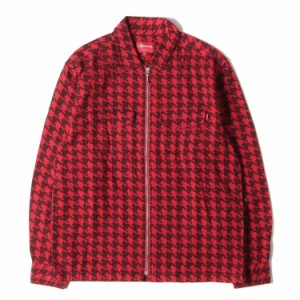 Supreme シュプリーム シャツ サイズ:S 18AW 千鳥柄 ジップ フランネル 長袖 シャツ Houndstooth Flannel Zip Up Shirt レッド 赤 トップ