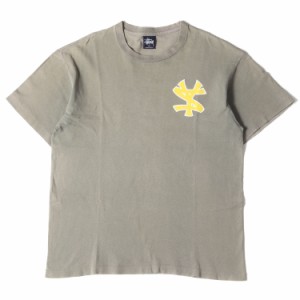 STUSSY ステューシー Tシャツ サイズ:M 90s OLD STUSSY 紺タグ ナンバリングロゴ クルーネック 半袖 Tシャツ USA製 カーキ 90年代 アーカ