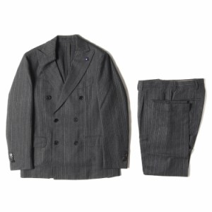 LARDINI ラルディーニ ストライプ ストレッチ ウール ピークドラペル ダブルブレスト テーラード ジャケット ワンタック スラックス パン