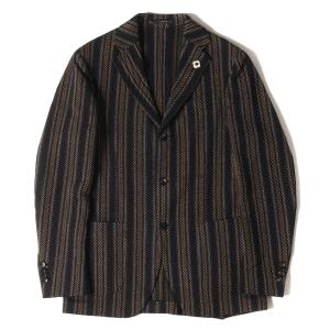 美品 LARDINI テーラードジャケット 紺ブレ イタリア製 50 綿麻 LARDINI テーラードジャケット 紺ブレ ブートニエール