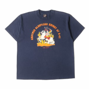 FRUIT OF THE LOOM フルーツオブザルーム Tシャツ サイズ:XL 90s 黒タグ プリント クルーネック 半袖 Tシャツ USA製 ネイビー 紺 90年代 