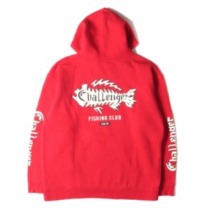 CHALLENGER チャレンジャー パーカー サイズ:XL 19AW 発泡プリント スウェット パーカー FISHING CLUB HOODIE レッド 赤 トップス フーデ