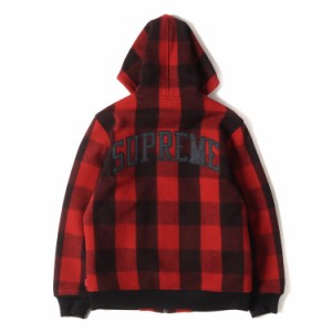 Supreme シュプリーム ジャケット サイズ:S 15AW Hooded Wool Bomber アーチロゴ バッファローチェック ウール ボンバージャケット レッ