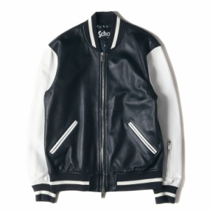 SOPHNET ソフネット ジャケット サイズ:M Schott ショット ラムレザー 裏地バンダナ柄 スタジャン LEATHER STADIUM JACKET ネイビー ホワ