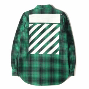 OFF-WHITE オフホワイト シャツ サイズ:XXS 16AW アロープリント ヘビー ウール チェック 長袖シャツ WOOL TARTAN SHIRT グリーン ブラッ