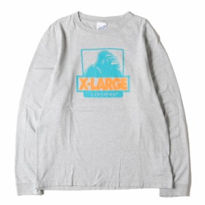 X-LARGE エクストララージ Tシャツ サイズ:M ゴリラロゴ クルーネック ロングスリーブTシャツ グレー トップス カットソー 長袖Tシャツ【