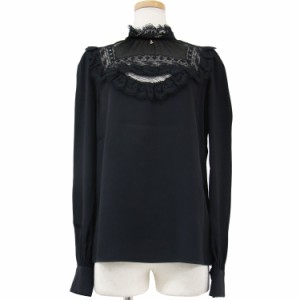 DSQUARED2 ディースクエアード ブラウス ネイビー 紺 38(M) レース ジョーゼット スタンドカラー パフスリーブ 長袖 トップス カットソー