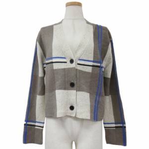 Paul Smith ポールスミス ニット カーディガン ベージュ ブラウン M ショート クロップド Vネック 長袖 ボタン ブロック チェック ウール