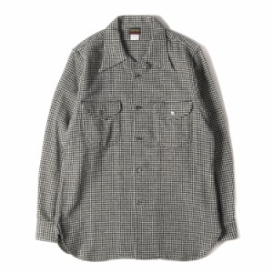 At LAST&CO アットラスト シャツ サイズ:15.5(L位) 千鳥柄 オープンカラー ウール 長袖シャツ ホワイト ブラック 白黒 トップス カジュア