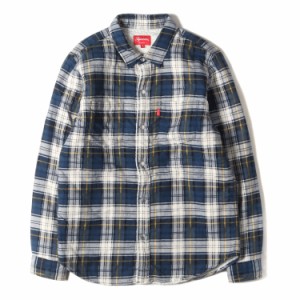 Supreme シュプリーム シャツ サイズ:M 15AW 裏地シェルパボア チェック フランネルシャツ Flannel Sherpa Shirt ネイビー ホワイト 紺白