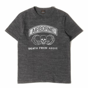 THE REAL McCOYS リアルマッコイズ Tシャツ サイズ:38(M) AIRBORNE ミリタリープリント 霜降り セットインスリーブ Tシャツ 杢チャコール