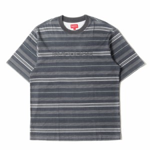 Supreme シュプリーム Tシャツ サイズ:S 23SS ブランドロゴ刺繍 ボーダー クルーネック 半袖Tシャツ Dash Stripe S/S Top ブラック グレ