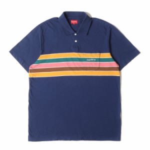 Supreme シュプリーム ポロシャツ サイズ:L 18SS チェスト ストライプ 半袖ポロシャツ Chest Stripe Polo ネイビー 紺 トップス カットソ