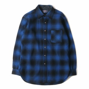 PENDLETON ペンドルトン シャツ サイズ:M 70s オンブレチェック ウール 長袖シャツ ブルー ブラック 青黒 70年代 ヴィンテージ 古着 トッ