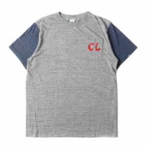 CHALLENGER チャレンジャー Tシャツ サイズ:L チェーン刺繍ロゴ 2トーン ポケット クルーネック 半袖Tシャツ グレー ネイビー トップス 