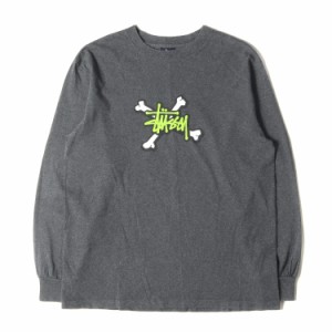 STUSSY ステューシー Tシャツ サイズ:M 00s クロスボーン ストックロゴ ロングスリーブTシャツ チャコール トップス カットソー 長袖 ク