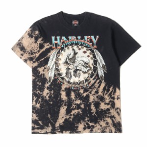 HARLEY-DAVIDSON ハーレーダビッドソン Tシャツ サイズ:L 90s R.K.STRATMAN ネイティブ イーグル&ウルフ タイダイ染め クルーネック 半袖