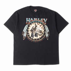 HARLEY-DAVIDSON ハーレーダビッドソン Tシャツ サイズ:XL 90s R.K.STRATMAN ネイティブ イーグル&ウルフ クルーネック 半袖Tシャツ USA