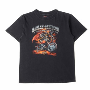 HARLEY-DAVIDSON ハーレーダビッドソン Tシャツ サイズ:L 90s HOLOUBEK ナイト グラフィック クルーネック 半袖Tシャツ USA製 ブラック 