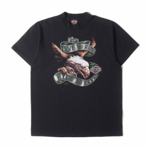 HARLEY-DAVIDSON ハーレーダビッドソン Tシャツ サイズ:XL 90s 3D EMBLEM イーグル グラフィック クルーネック 半袖Tシャツ USA製 ブラッ