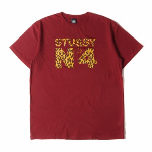 STUSSY ステューシー Tシャツ サイズ:XL レオパード No.4ロゴ クルーネック 半袖Tシャツ バーガンディー トップス カットソー【メンズ】