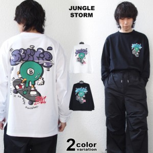 JUNGLE STORM ロンT 長袖 Tシャツ ジャングルストーム グラフィック 発泡プリント ロングスリーブ ブラック ホワイト [280909-34]